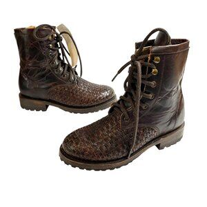 Stetson Gemma Womens Size 6.5 Dark Brown Woven Leather Lace Up Boots Handmade